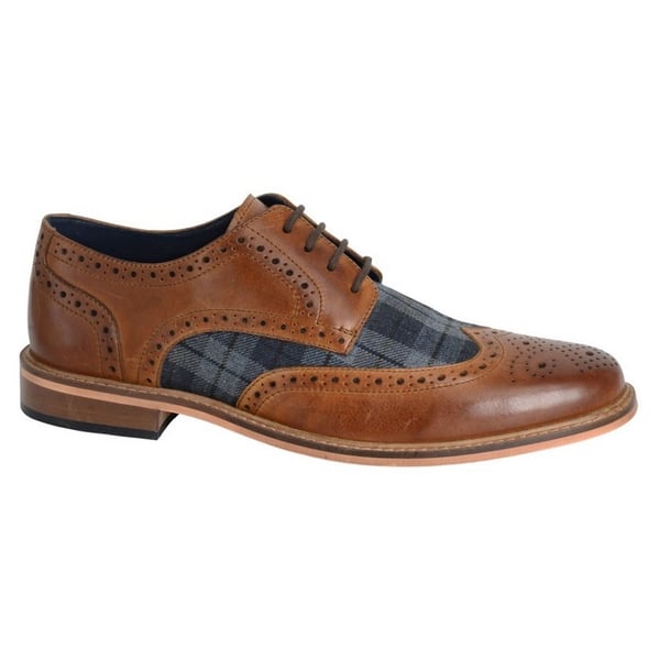 Roamers Mens Tartan Leather Brogue Detailing Gibson Shoes