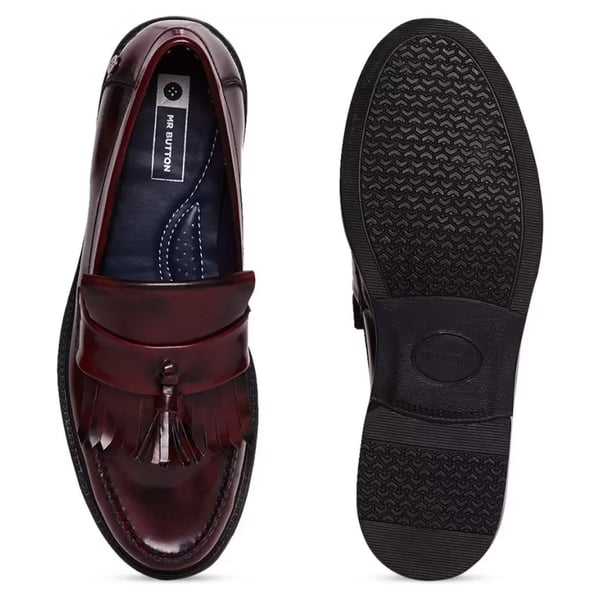 Roamers Mens Toggle Saddle Hi-Shine Leather Loafers