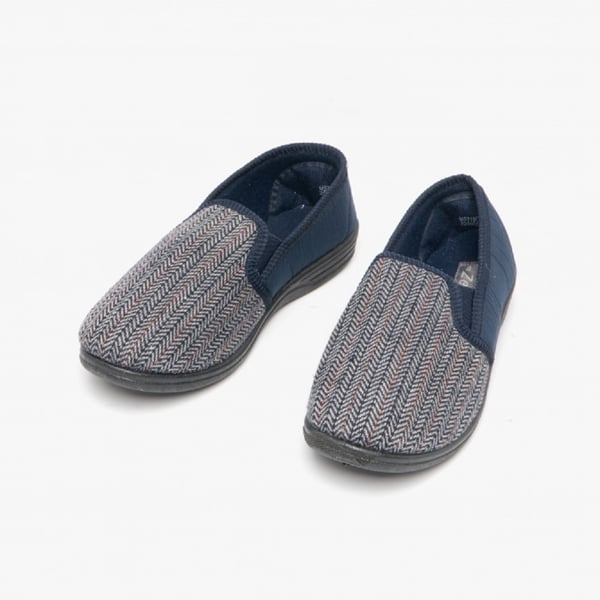Zedzzz Mens Charles Herringbone Felt Gusset Slippers