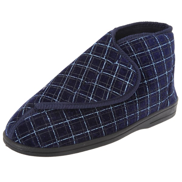 Zedzzz Mens Bertie Check Velour Touch Fastening Bootee Slippers