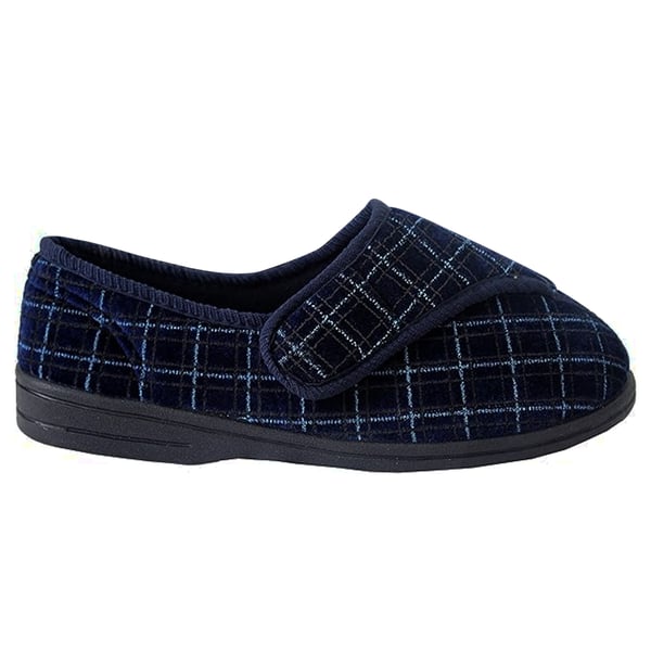 Zedzzz Mens George Touch Fastening Check Velour Slippers