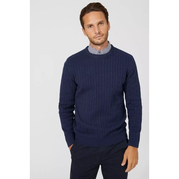 Maine Mens Cable Cotton Crew Neck Sweatshirt