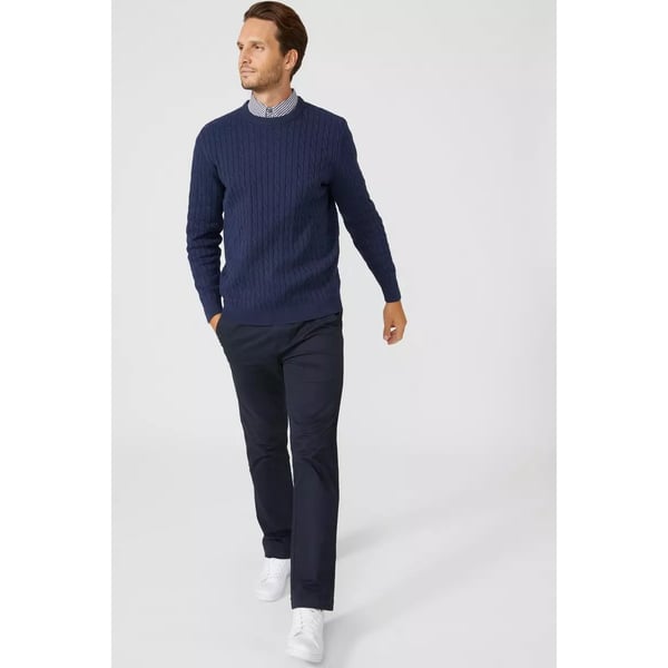 Maine Mens Cable Cotton Crew Neck Sweatshirt