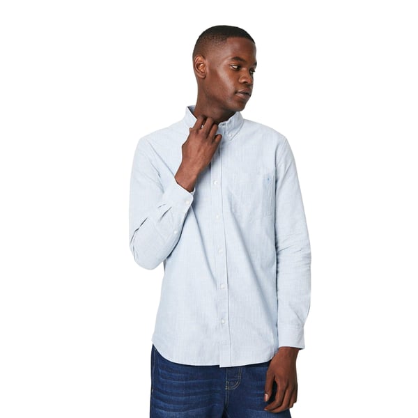Maine Mens Fine Stripe Oxford Long-Sleeved Shirt