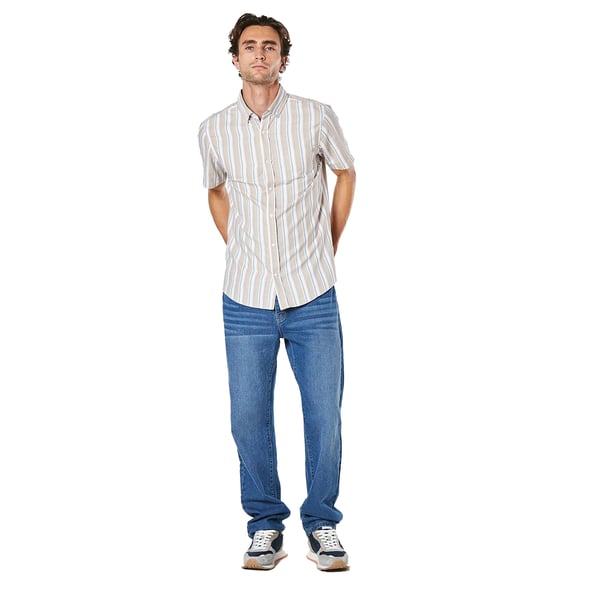 Maine Mens Stripe Oxford Short-Sleeved Shirt