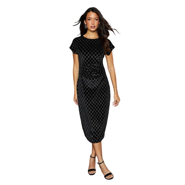 Principles Womens/Ladies Glitter Velvet Ruched Waist Midi Dress