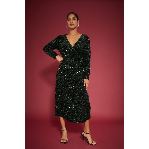 Dorothy Perkins Dam/Kvinnor Paljett Sammet Omlott Midi Klänning