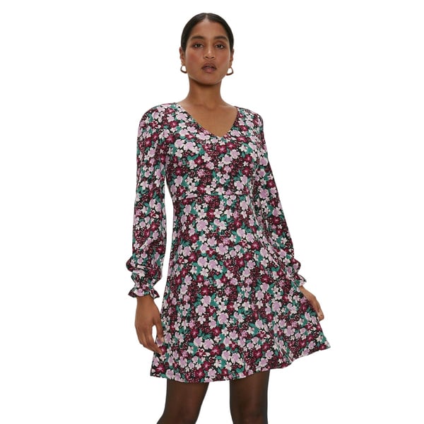 Dorothy Perkins Naisten Kukkakuvioinen V-kaula-aukkoinen Pitkähihainen Minimekko
