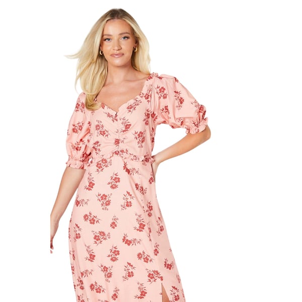 Dorothy Perkins Naisten Kukkakuvioinen Puhvihihainen Midimekko