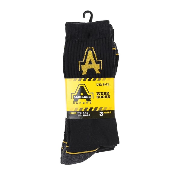 Amblers Mens Contrast Ribbed Workwear Socks (Pack Of 3)