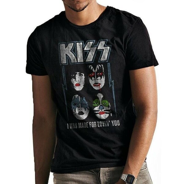 Amplified Unisex voksen I Was Made For Loving You Kiss T-shirt