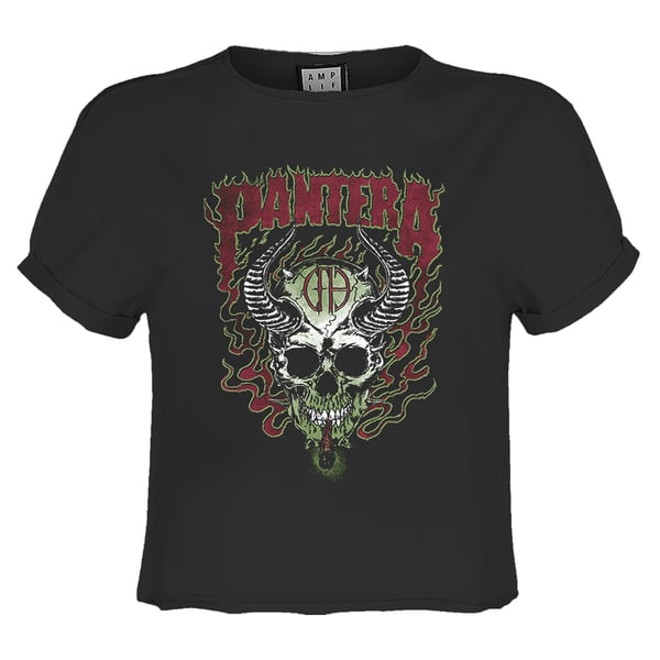 Amplified Womens/Ladies Fire Skull Pantera Crop Top
