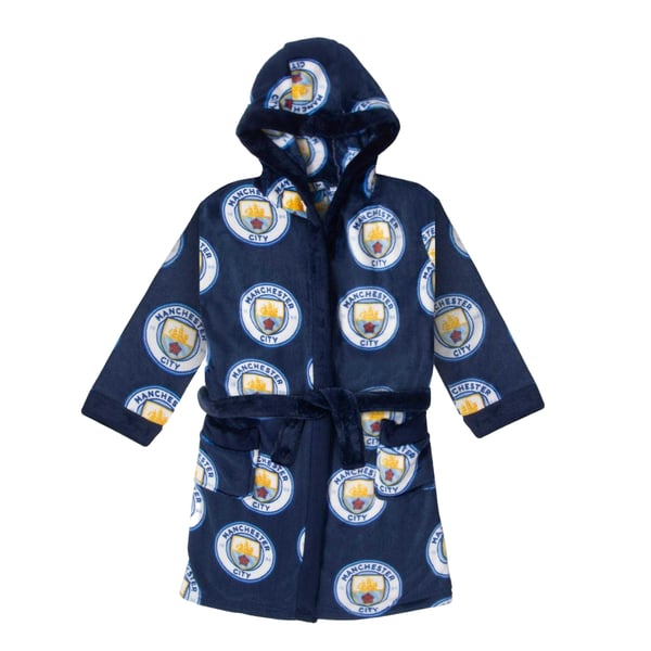 Manchester City FC Boys Crest Fleece All-Over Print Dressing Gown Manchester City FC Boys Crest Fleece All-Over Print Dressing Gown