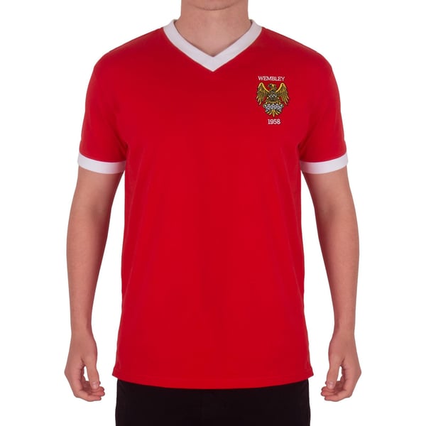 Fan Originals Mens United Wembley 1958 Crest Polyester V Neck T-Shirt