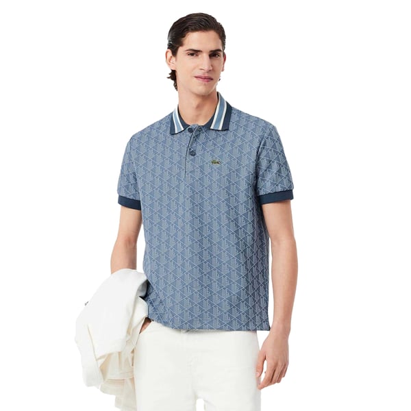 Lacoste klassisk pikétröja med monogram-jacquard för herrar