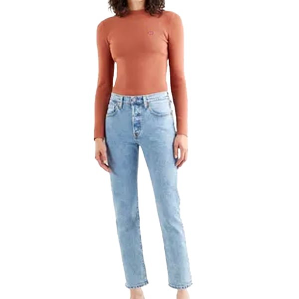 Levis Dam 501 Croppade Jeans med Läderlapp