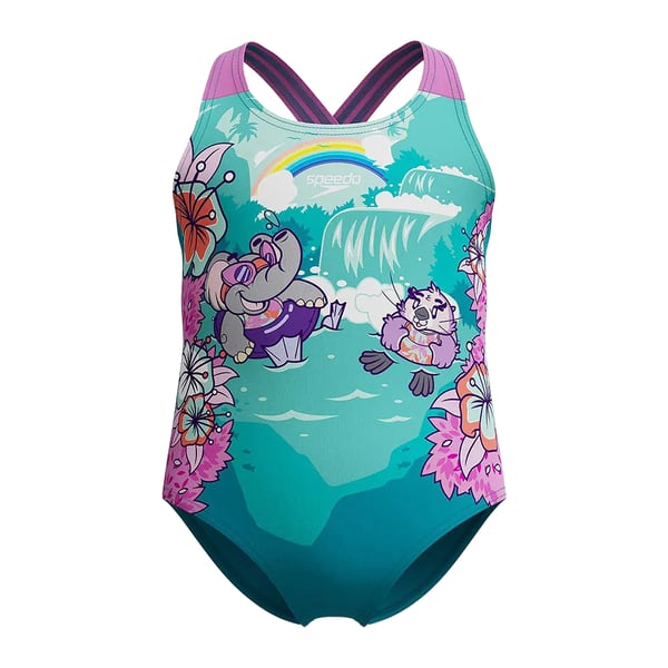 Speedo Baby Girls Learn To Swim Printed Cross Back One Piece Swimsuit