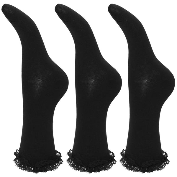 Flickor volangprydda skolstrumpor (3-pack)