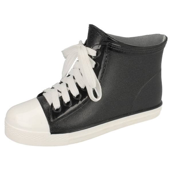Spot On Womens/Ladies Baseball Style Lace Up Ankle Wellington Boots