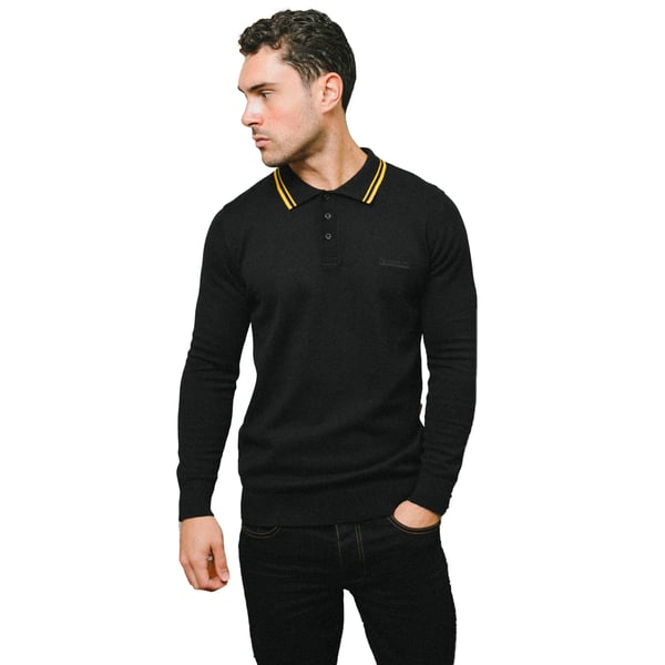 Lambretta Mens Knitted Tipped Long-Sleeved Polo Shirt