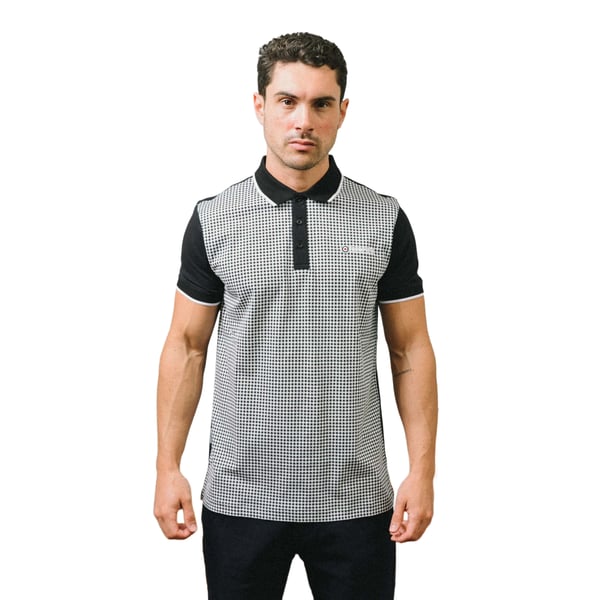 Lambretta Mens Gingham All-Over Print Polo Shirt