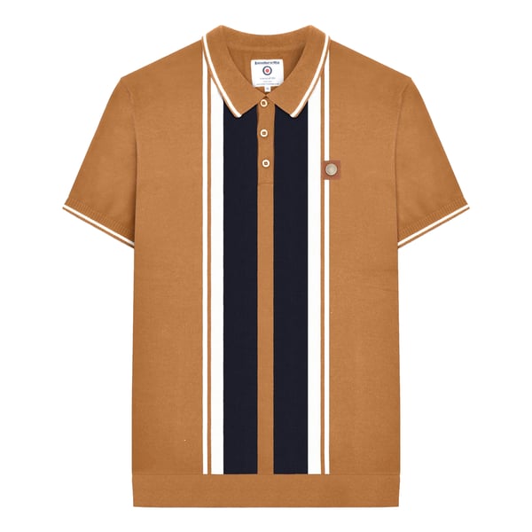 Lambretta Mens Greco Striped Knitted Short-Sleeved Polo Shirt