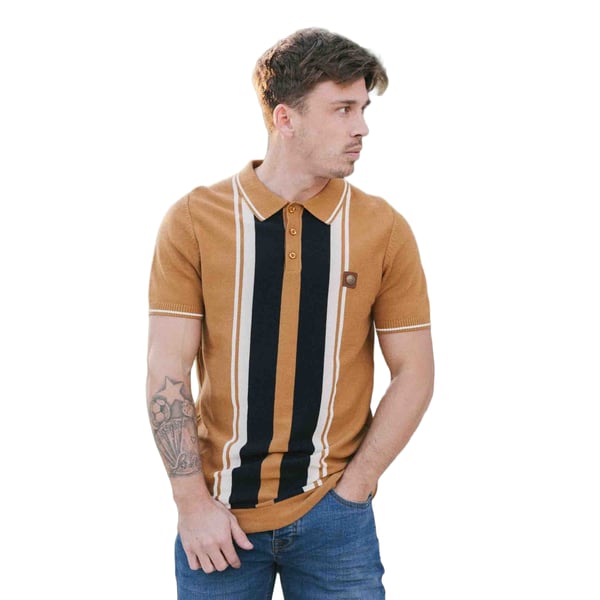 Lambretta Mens Greco Striped Knitted Short-Sleeved Polo Shirt