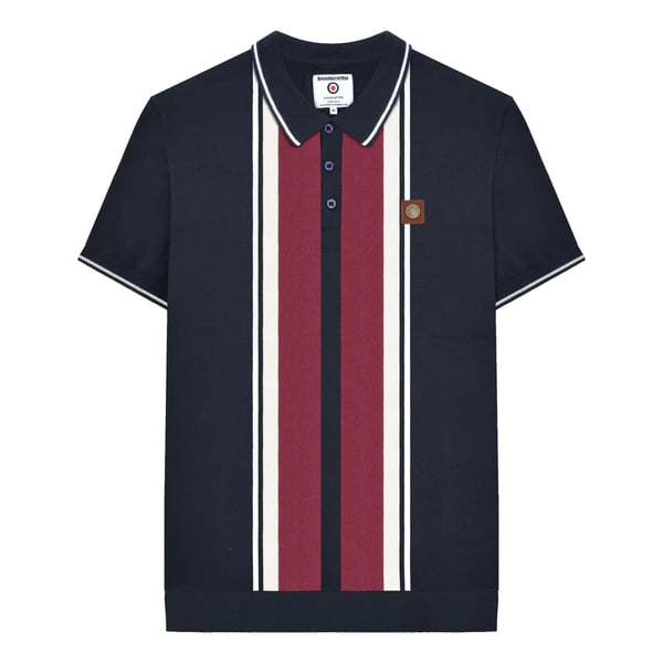 Lambretta Mens Greco Striped Knitted Short-Sleeved Polo Shirt