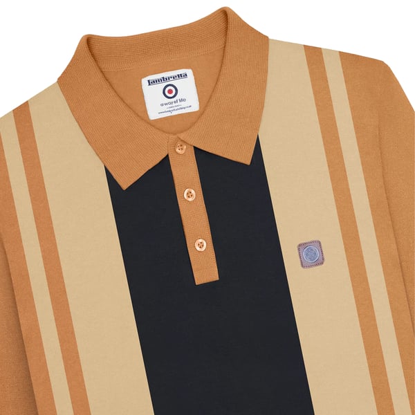 Lambretta Mens AW24 Vintage Panelled Long-Sleeved Polo Shirt