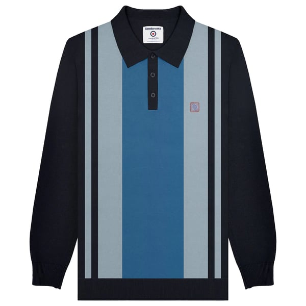 Lambretta Mens AW24 Vintage Panelled Long-Sleeved Polo Shirt