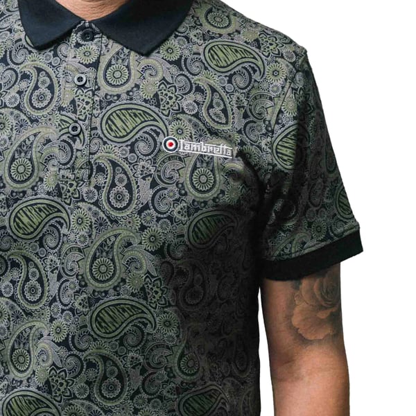 Lambretta Mens SS25 Paisley Branded Polo Shirt