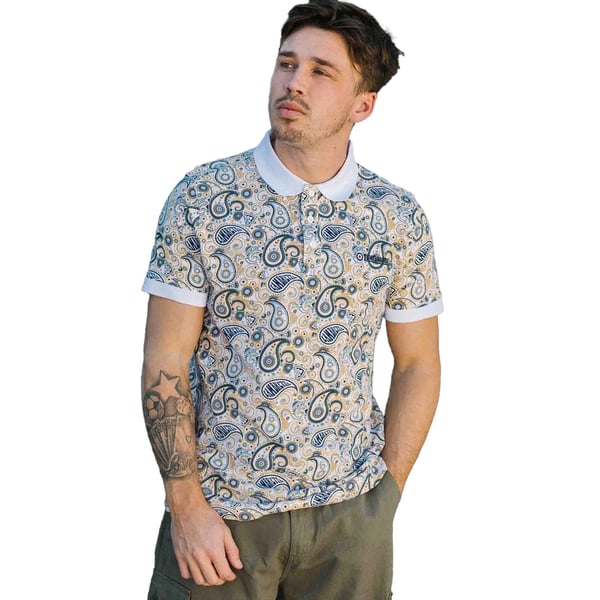 Lambretta Mens SS25 Paisley Branded Polo Shirt