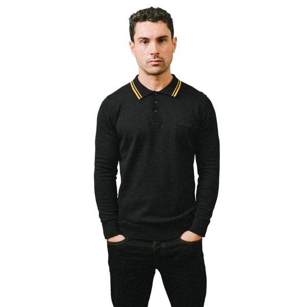 Lambretta Mens Tipped Long-Sleeved Polo Shirt