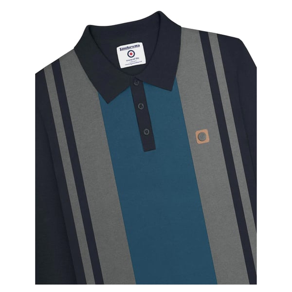 Lambretta Mens AW25 Vintage Panelled Long-Sleeved Polo Shirt