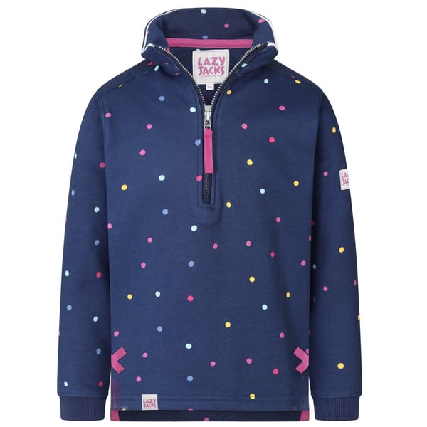 Lazy Jacks Girls Polka Dot Quarter Zip Sweatshirt