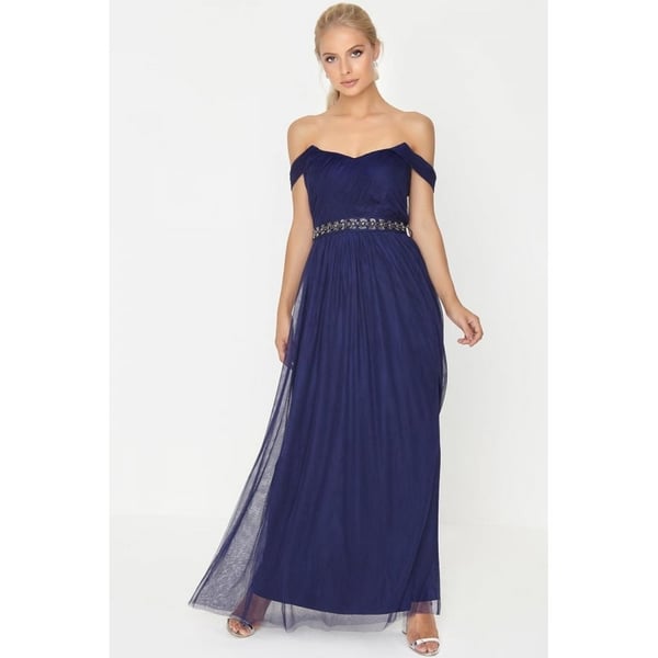 Little Mistress Dame/kvinder Navy juvel talje maxikjole