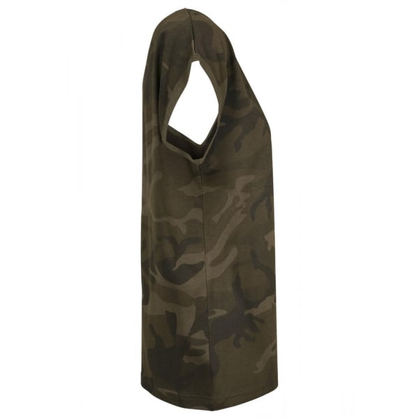 Build Your Brand Womens/Ladies Camo Extended Shoulder T-Shirt