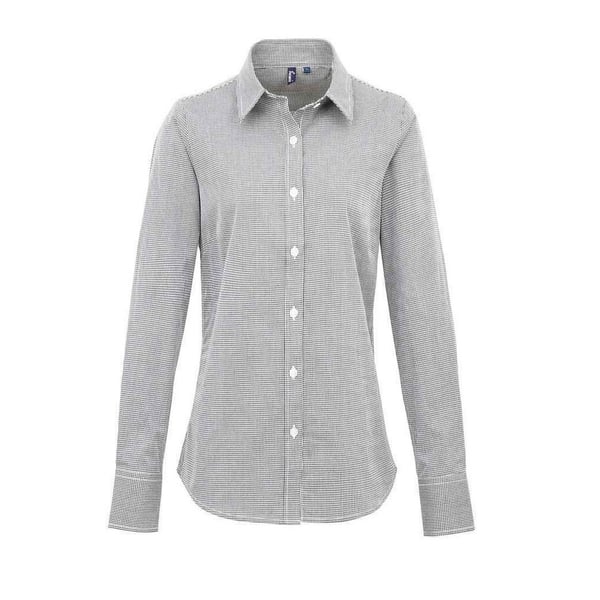 Premier Womens/Ladies Micro Gingham Check Cotton Long-Sleeved Shirt