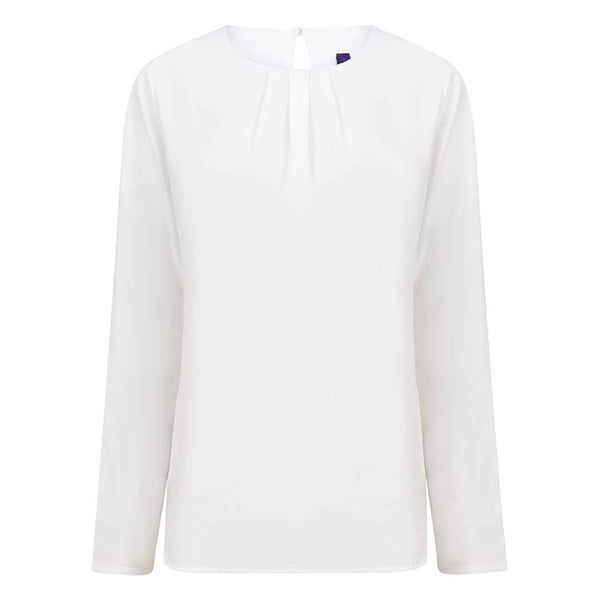 Henbury Womens/Ladies Pleated Front Long-Sleeved Blouse