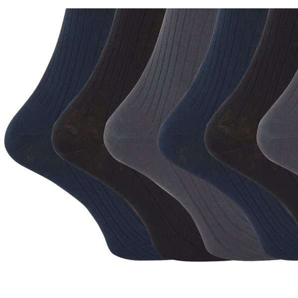 Miesten 100 % puuvillaiset ribbineulotut klassiset sukat (6 parin pakkaus)