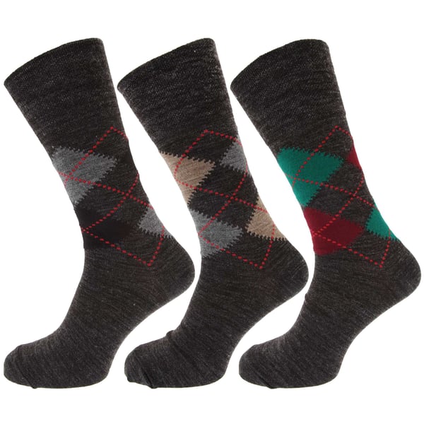 Mens Traditional Argyle Pattern Non Elastic Lambs Wool Blend Socks (Pack Of 3)