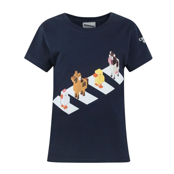 Crossy Road børn/piger officielle kortærmede T-shirt med krydsende figurer til børn/piger