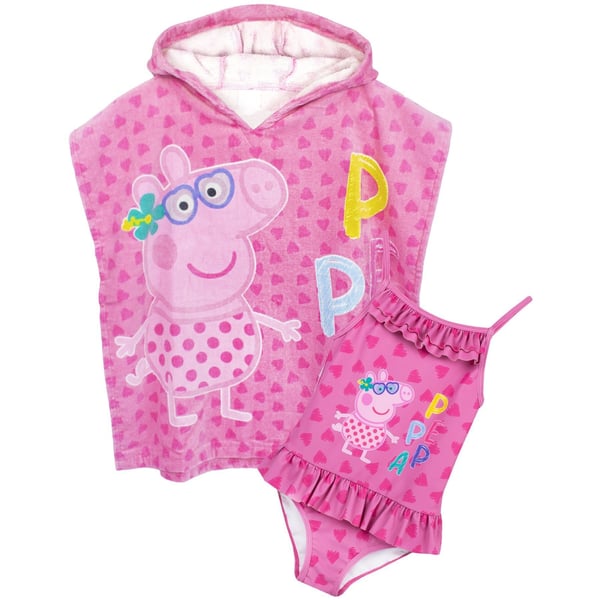 Peppa Pig tyttöjen uimapuku ja poncho -setti