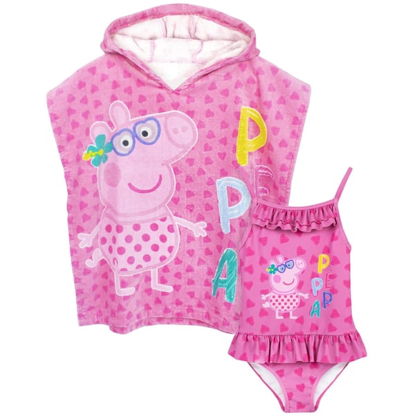 Peppa Pig tyttöjen uimapuku ja poncho -setti
