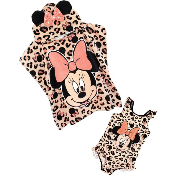 Disney Girls Minnie Mouse Swimsuit And Poncho Set