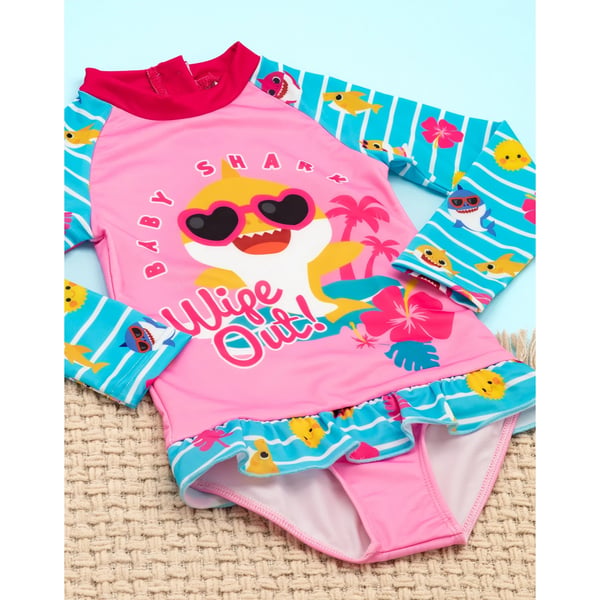 Baby Shark Girls Wipe Out! Long-Sleeved One Piece Swimsuit