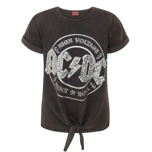 AC/DC Girls High Voltage Front Tie Short-Sleeved T-Shirt