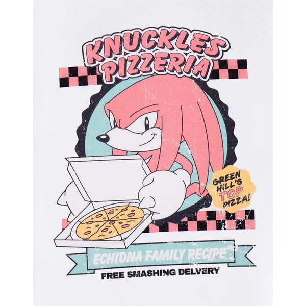 Sonic The Hedgehog Mens Knuckles Pizzeria Short-Sleeved T-Shirt