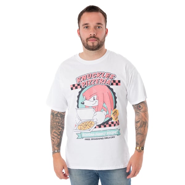 Sonic The Hedgehog Mens Knuckles Pizzeria Short-Sleeved T-Shirt