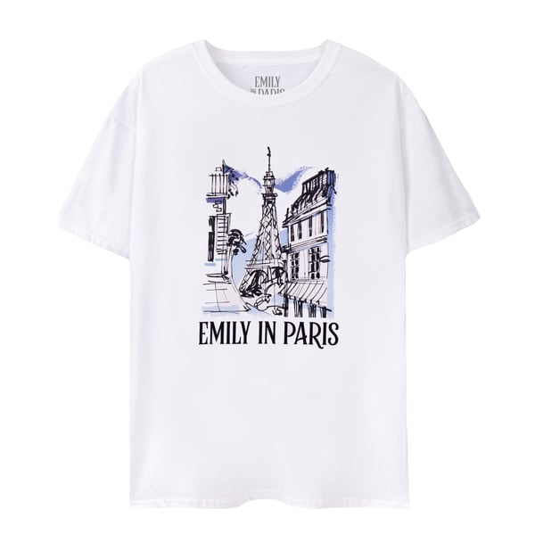 Emily In Paris Womens/Ladies Sketchy Cityscape Short-Sleeved T-Shirt